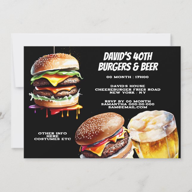 Burgers Bier Grillen grillen realistisch abkühlen Einladung (Vorderseite)