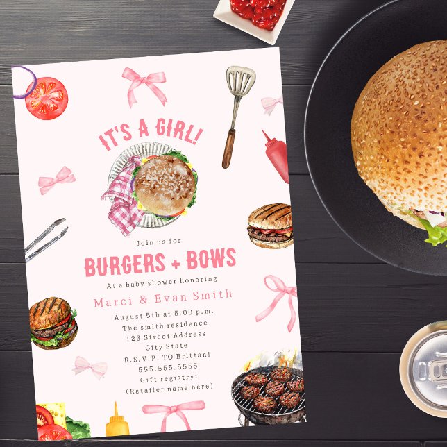 Burgers + Bows Cookout Girl Shower Einladung (Von Creator hochgeladen)