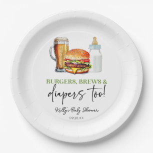 Burgers Brews und Windeln auch! Babyparty Pappteller