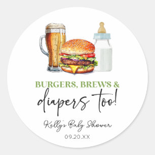 Burgers Brews und Windeln auch! Babyparty Runder Aufkleber