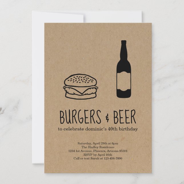Burgers et bière Bachelor / Invitation de fête d'a (Devant)