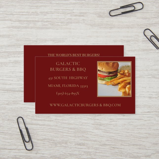 Burgers et carte de visite de barbecue (Devant/Arrière en situation)