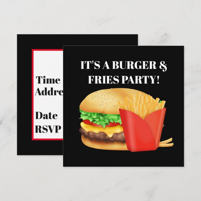 Burgers et Fries fête invitation mignonne (Devant / Derrière)