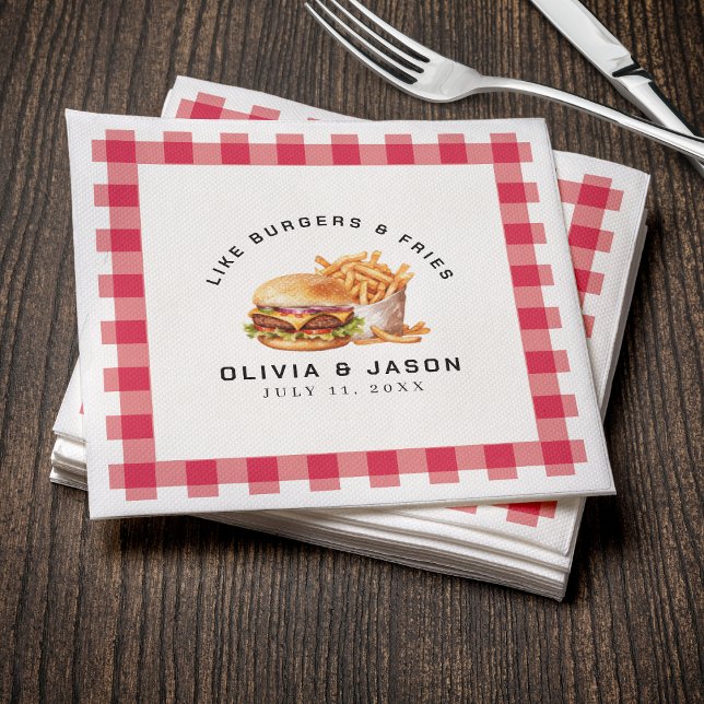 Burgers & Fries Picnic Polterabend Serviette (Burgers & Fries Picnic Wedding Shower Napkins
)