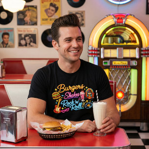 Burgers Shakes Rock 'n' Roll Neon Diner Grafik Tri-Blend Shirt