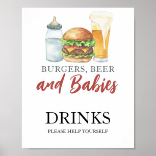 Burgers und Babys Baby Shower Getränke Poster