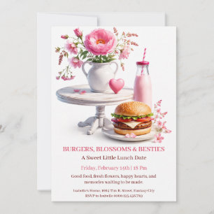 Burgers und Blüten Valentinstag-Lunchparty Einladung