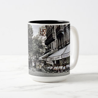 Bürgersteigs-Café-vor Kriegs-Aquarell-Kunst Paris Zweifarbige Tasse