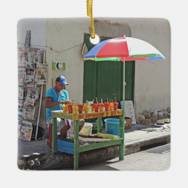 Bürgersteigs-Frucht-Verkäufer in Cartagena Keramikornament (Vorderseite)