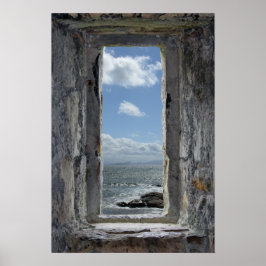 Burgfenster Illusion mit Blick auf das Meer Poster