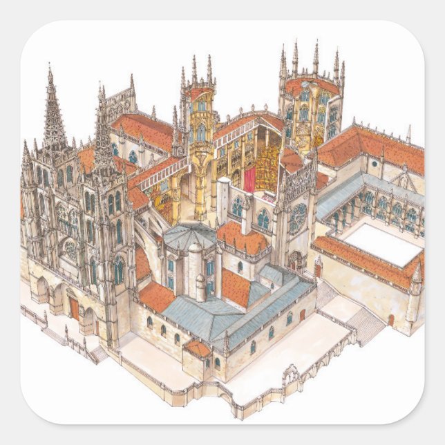 Burgos Kathedrale. Spanien Quadratischer Aufkleber (Vorderseite)