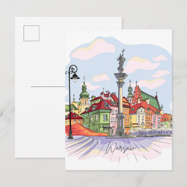 Burgplatz in Warschau Polen Illustration Postkarte (Vorne/Hinten)