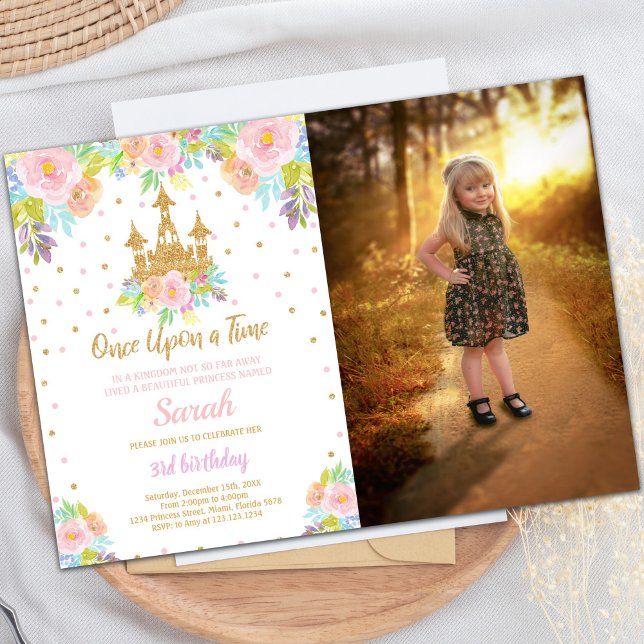 BurgPrinzessin Geburtstag Einladung mit Foto (Castle Princess Birthday Invitations with photo)