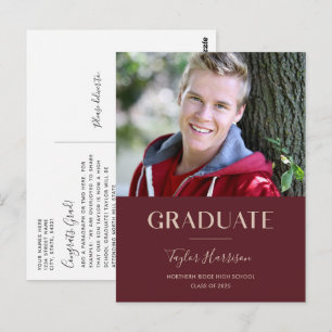 Burgund 2023 Graduate 1-Foto Abschluss Postkarte