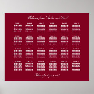 Burgund 24 Tisch Hochzeitsstühle Chart Poster