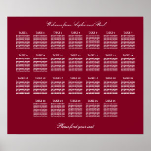 Burgund 26 Tisch Hochzeit Sitzordnung Poster