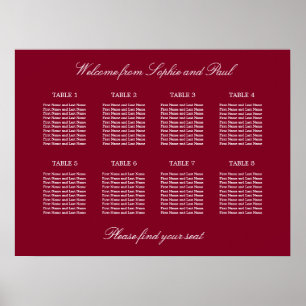Burgund 8 Tisch Hochzeits-Sitzplan Poster