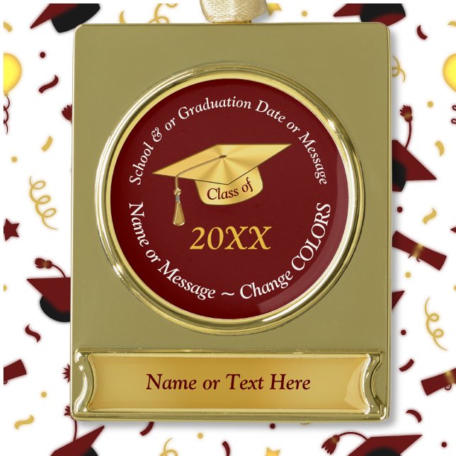 Burgund, Abschluss Ornamente Personalisiert (Burgundy / Maroon and Gold, Graduation Ornaments Personalized, with Masters Degree, Any Year.)