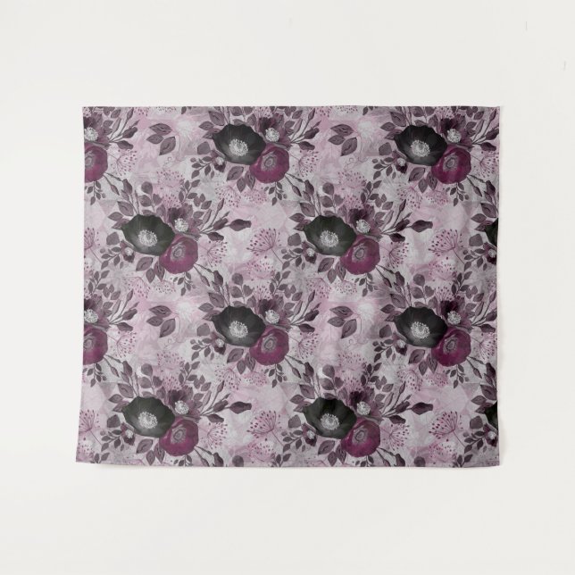 Burgund Aquarell Blume. Wandteppich (Vorderseite (Horizontal))