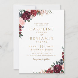 Burgund Aquarell Blütenblütenhochzeit Einladung