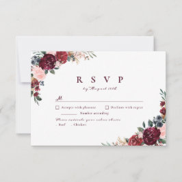Burgund Aquarell Blütenblütenhochzeit RSVP Karte