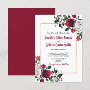 Burgund Aquarell Rose Blütengoldrahmen Hochzeit Einladung