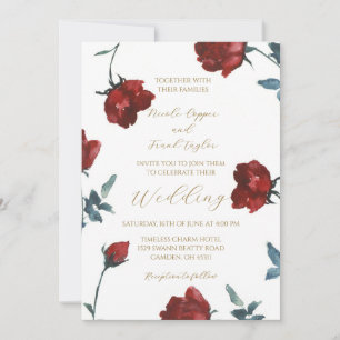 Burgund Aquarell rote Rosen Einladung zur Hochzeit