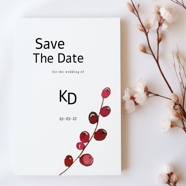Burgund-Aquarellbeeren blühend Save the Date Einladung (Burgundy watercolor berries floral Save The Date)