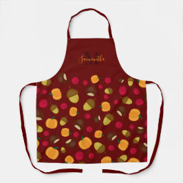 Burgund Autumn Pumpkin Berries Pattern Monogram Schürze
