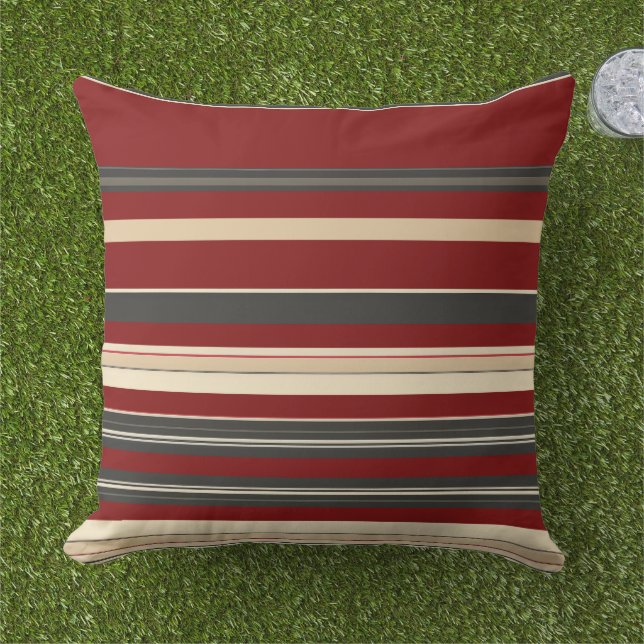 Burgund, beige, braun, gestreift kissen (Gras)