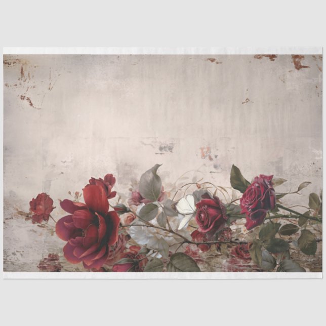 Burgund & Beige, Rose, Blumen, Shabby Chic Seidenpapier (Vorderseite)