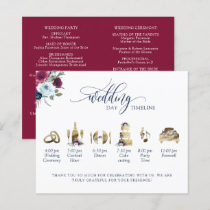 Burgund, Berry Blue Wedding Program und Timeline