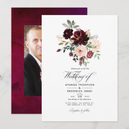 Burgund Berry & Blush Bloral Wedding Foto Einladung