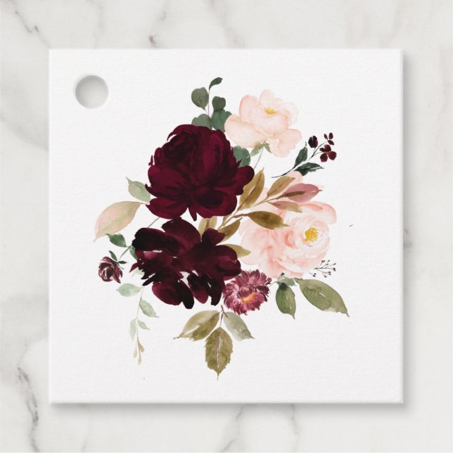 Burgund Berry und Blush Bloral Wedding Geschenkanhänger (Vorderseite)