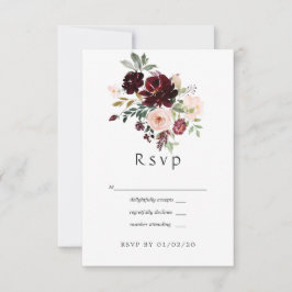 Burgund Berry und Blush Bloral Wedding RSVP Karte
