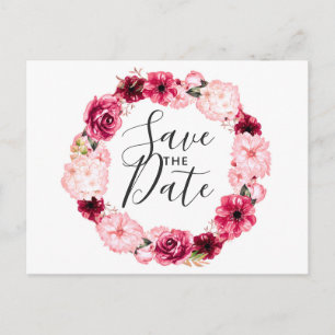 Burgund & Blassrosa Floraler Kranz Save the Date Ankündigungspostkarte