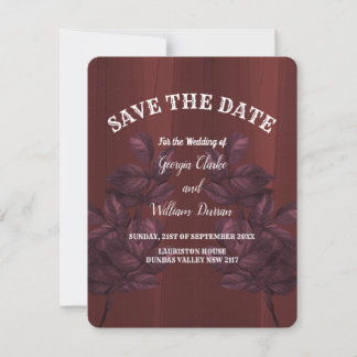 Burgund Blätter Rustikal Save the Date Vintag Einladung