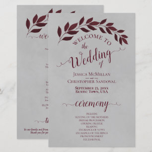 Burgund-Blätter über das Hochzeitsprogramm für Gra