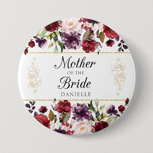 Burgund Bliss Mutter des Mit Monogramm Buttons der (Vorderseite)
