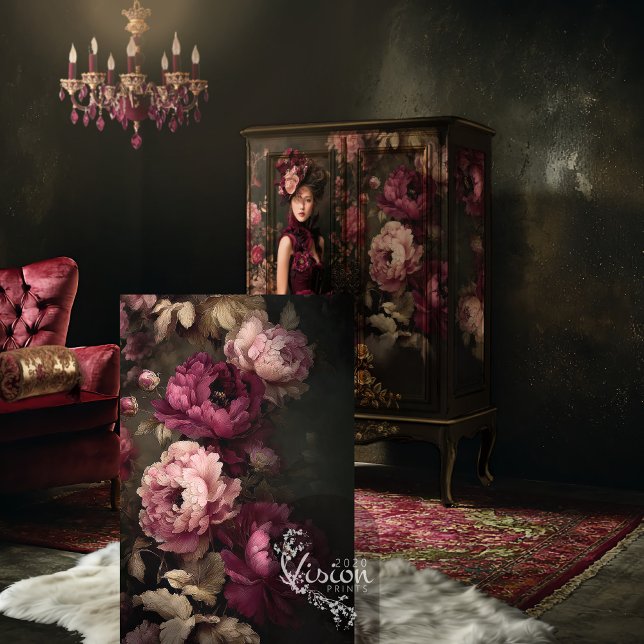 Burgund Blooms, Dunkle Moody, Peony Floral Seidenpapier (Burgundy Blooms Dark Moody Romantic Peony Florals, Decoupage Tissue Paper)