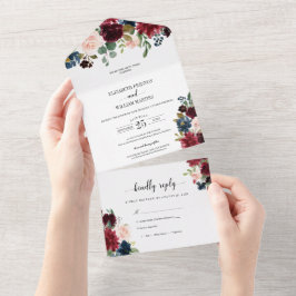 Burgund Blossom Grüne Blätter Hochzeit mit UAWG All In One Einladung