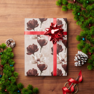 Burgund Blossom Tiefrote botanische Blüten Geschenkpapier