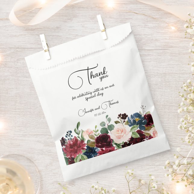 Burgund & Blue English Blume Hochzeit Geschenktütchen (Ausgeschnitten)