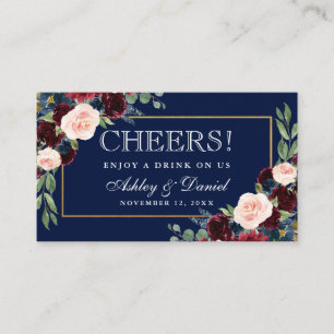 Burgund Blue Wedding Drink Ticket Card Begleitkarte