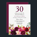 Burgund Blume 30. Geburtstagsfeier Party Einladung<br><div class="desc">Burgund Blume 30. Geburtstag Party Einladung Matching Sammlung in Niche und Nest Store. Boho chic bordeauxrot weiß Aquarell Blüte Schöne handgemalte Aquarellbilderin</div>
