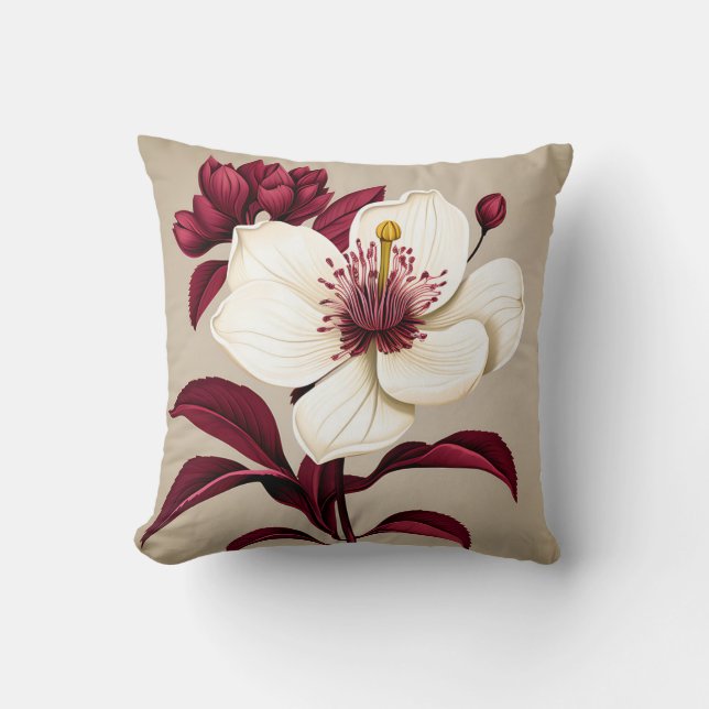 Burgund-Blume auf Creme Kissen (Vorderseite)