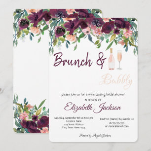 Burgund Blume Brunch & Bubbly Brautparty Einladung