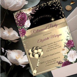 Burgund-Blume, Diamonds Ballons Renten-Party Einladung