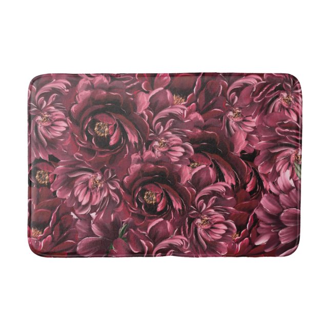 Burgund Blume Elegante Badematte (Vorderseite)