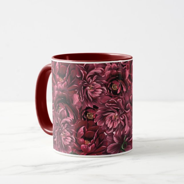 Burgund Blume Elegante Tasse (Vorderseite Links)